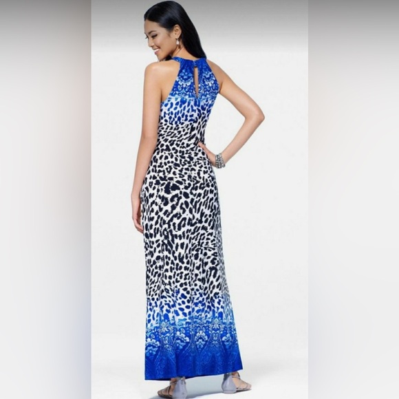 Cache Blue, Off White and Black Animal and Paisley Print Halter Maxi Dress Sz S - Picture 4 of 17